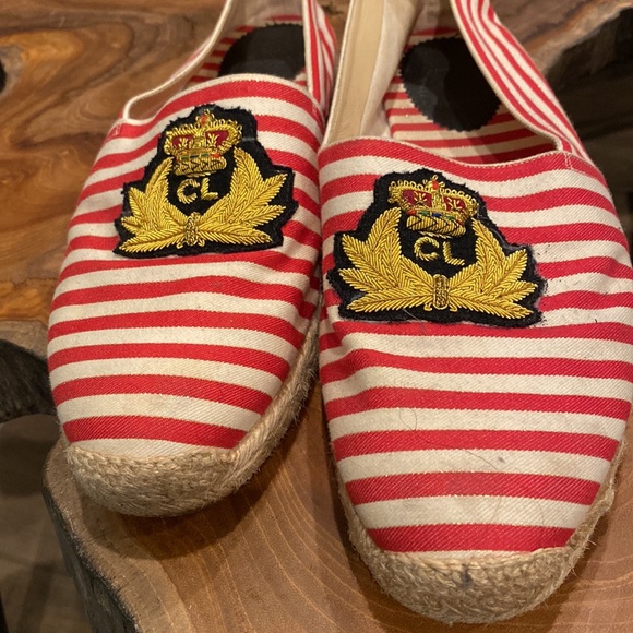 Christian Louboutin Galia  Striped Canvas Espadrilles size 12 with metallic - Picture 6 of 6